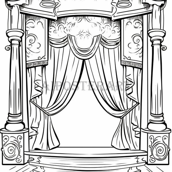 Theatre Stage Coloring Page for Adults - Printable Coloring Sheet - Showbiz & Drama Coloring Sheet - High Resolution, 5376x8064 pixels