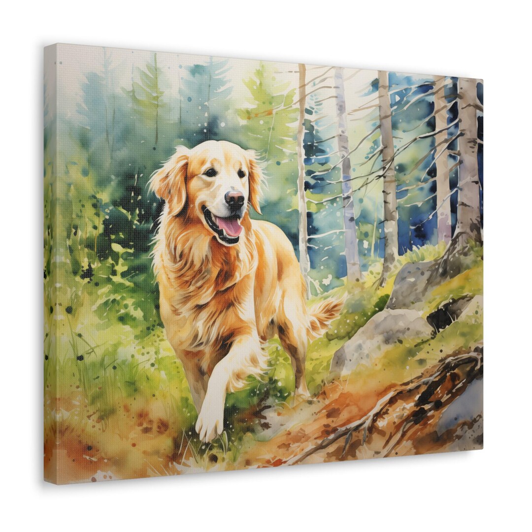 Golden Retriever Watercolor Canvas Print – Woodland Dog Wall Art - Etsy