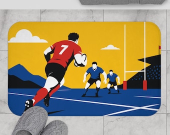Tapis de bain de rugby - Tapis artistique antidérapant pour joueur de rugby