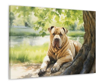 Chinesisches Shar-Pei Aquarell Gedruckte Leinwand - Kunst für Chinesisches Shar-Pei