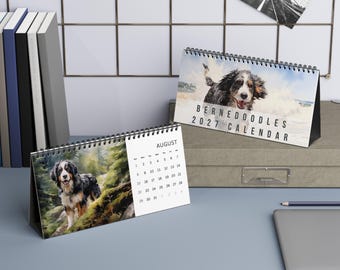 Bernedoodle Desk Calendar - 2027 desk calendar with 12 watercolors of Bernedoodles