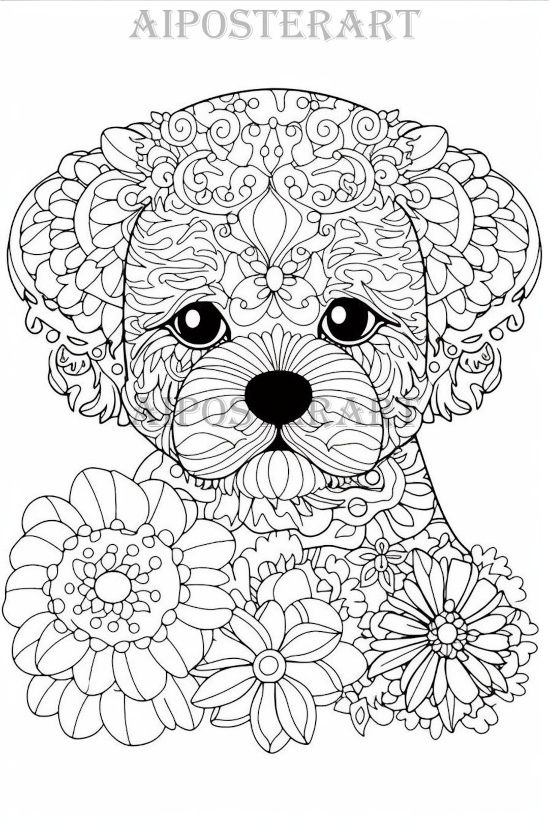 Cute Bichon Frisé Dog Coloring Page for Adults Printable Coloring Sheet