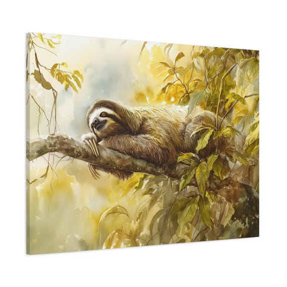 柔らかな黄金色の午後に休むナマケモノのプリントキャンバス - 自然