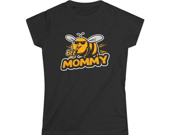 Maglietta aderente da donna Bee Mommy - Maglietta da donna in stile morbido per apicoltrici con testo "BEE MOMMY", maglietta da apicoltrice