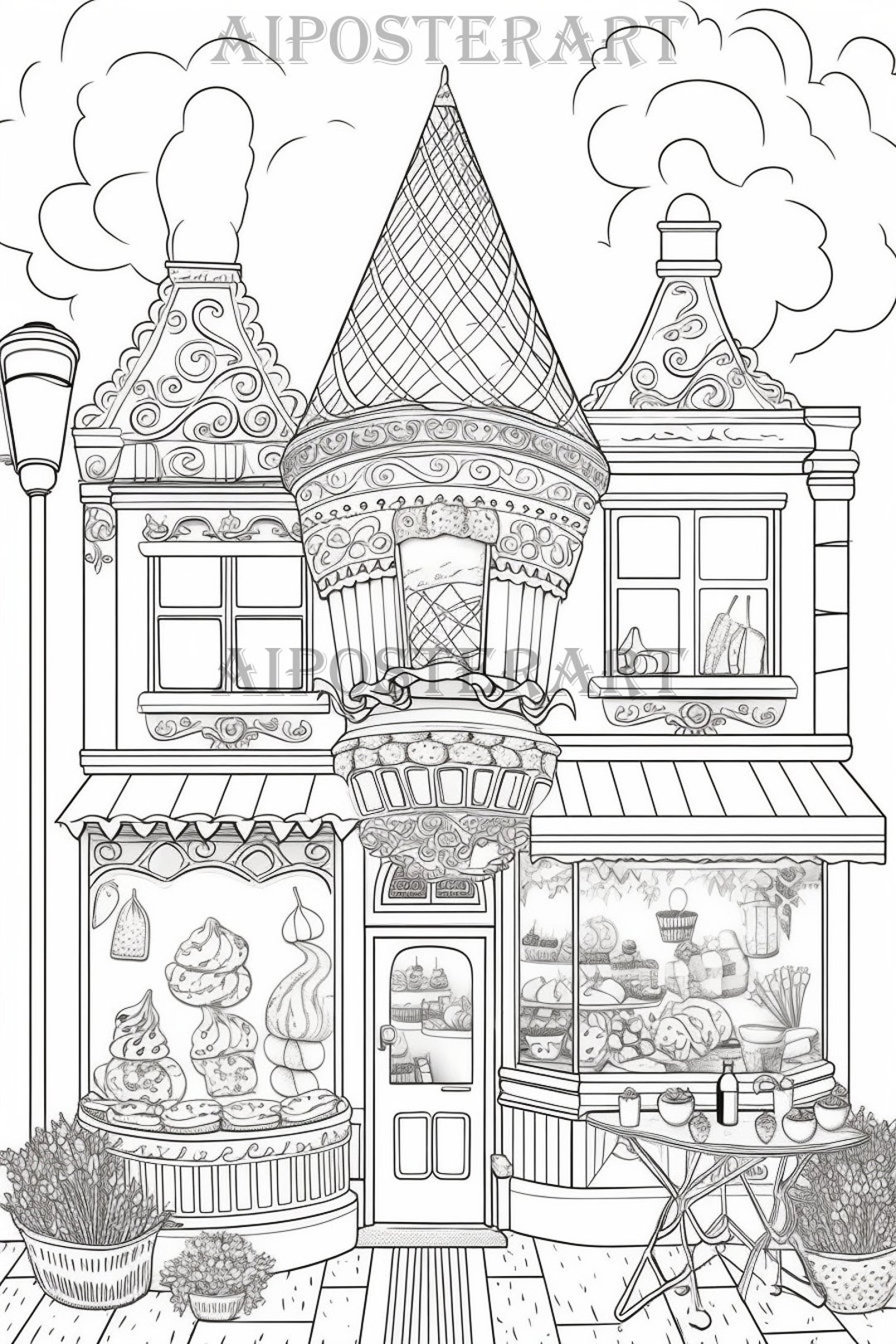 Ice Cream Parlor Coloring Page Printable Coloring Sheet Icecream Shop Coloring Downloadable