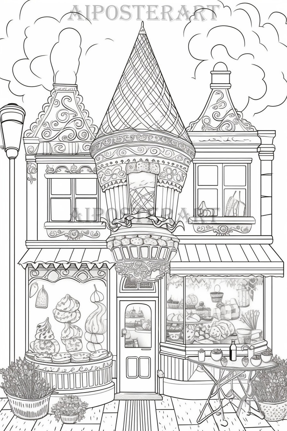 Ice Cream Parlor Coloring Page - Printable Coloring Sheet - Ice-cream ...