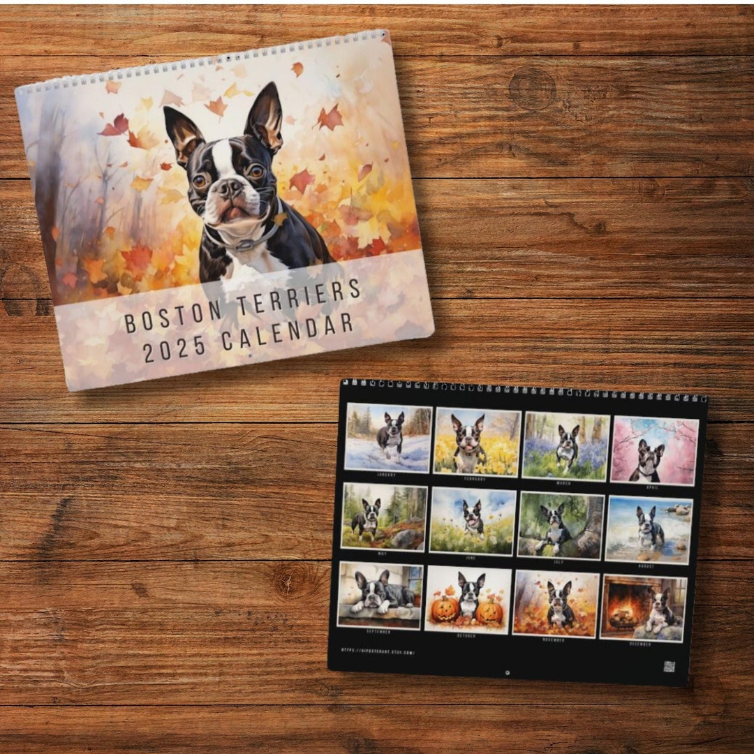 Boston Terrier Wall Calendar 2025 Calendar Featuring 12 Watercolor
