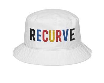 Embroidered Recurve Bucket Hat for archery fans. Target colors