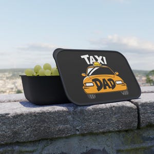 Taxi Dad PLA Bento Box - Single-Compartment Lunch Box with Rubber Band and Utensils - Plant based plastic lunch box