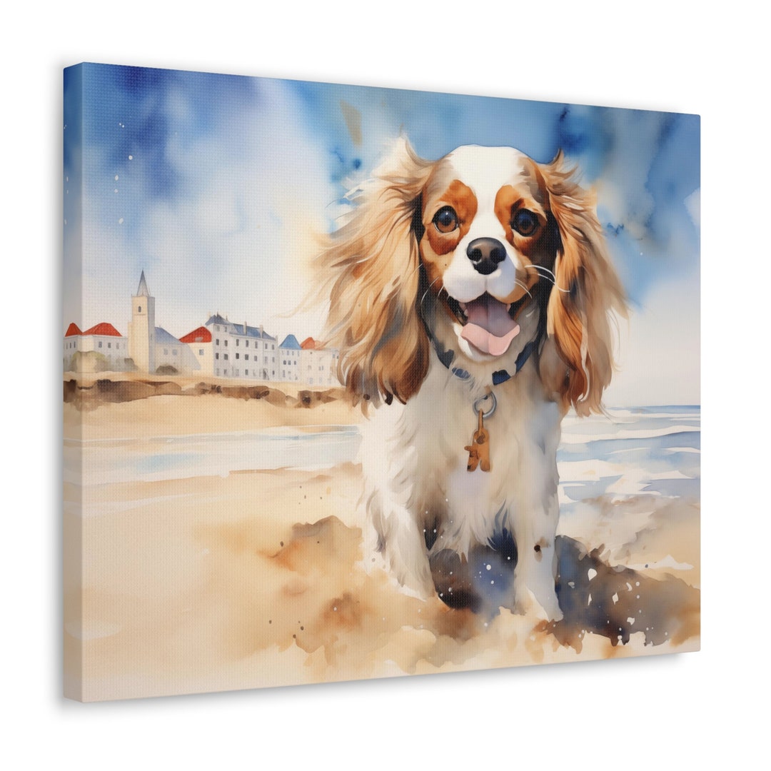 Blenheim Cavalier King Charles Spaniel Printed Canvas - Dog at the ...