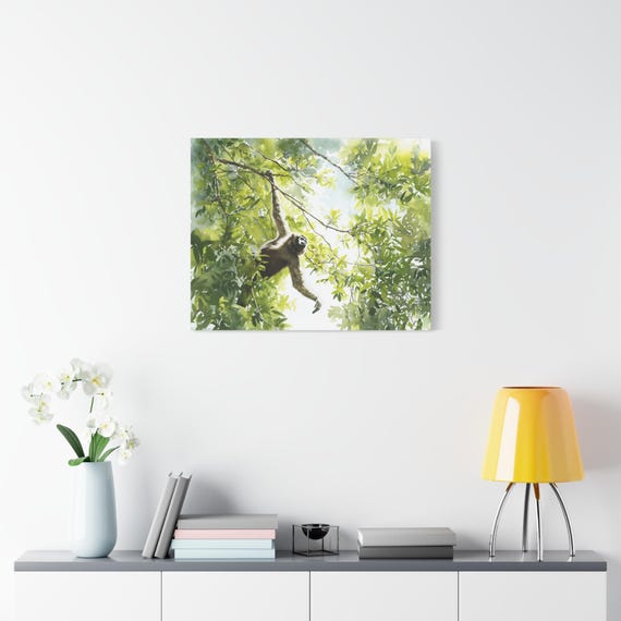 Gibbon Canvas Print - Watercolor Primate Wall Art - Gift for