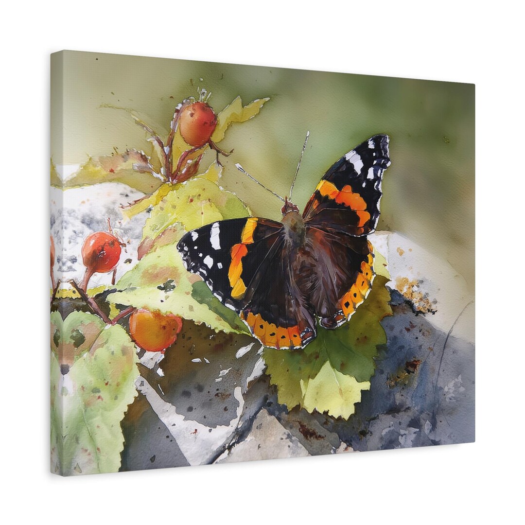 Red Admiral Butterfly Canvas Print - Watercolor Nature Wall Art Gift ...