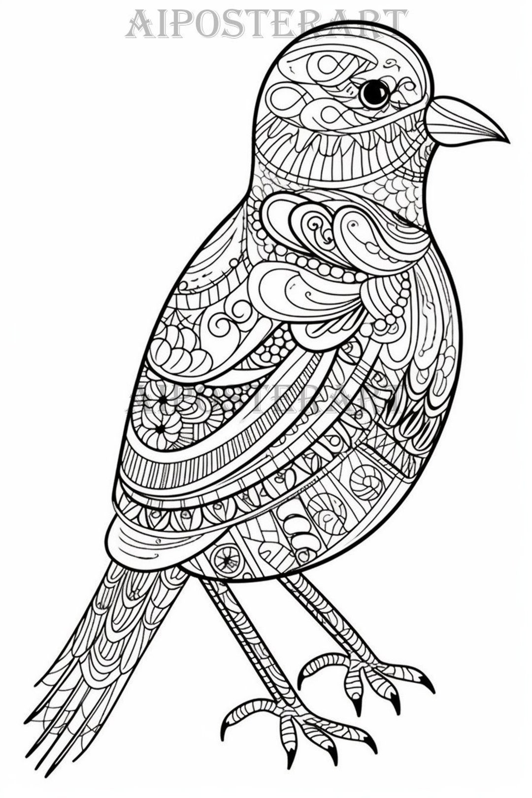 Mandala Finch Coloring Page for Adults Printable Bird Coloring Sheet ...