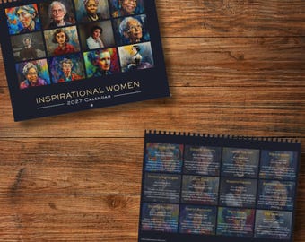 Inspirational Women 2027 Wall Calendar - Hanging Wall Calendar featuring 12 artworks in oil painting style of women who changed history
