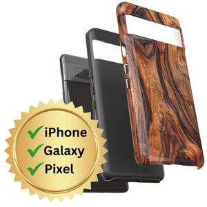 Teak Phone Case  - Double Layer Tough Phone Case for iPhone, Samsung Galaxy and Google Pixel phone models - Teak Effect Printed Phone Case