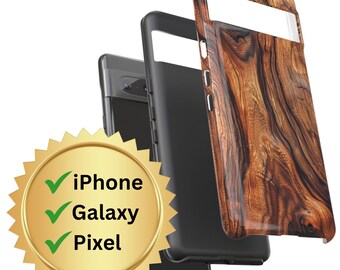 Etui na telefon z fakturą drewna, nadruk z drewna tekowego, wytrzymała podwójna warstwa (iPhone i Samsung)