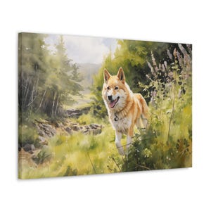 Akita Watercolor Canvas Print - Frameless Wall Art gift for Akita owner - Akita in the Cairngorms