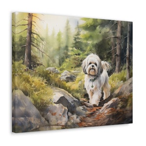 Shih Tzu Wall Art - Watercolor Printed on unframed Canvas - gift for Shih Tzu owner - Shih Tzu in the Cairngorms in Scotland