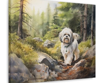 Shih Tzu Wall Art - Watercolor Printed on unframed Canvas - gift for Shih Tzu owner - Shih Tzu in the Cairngorms in Scotland