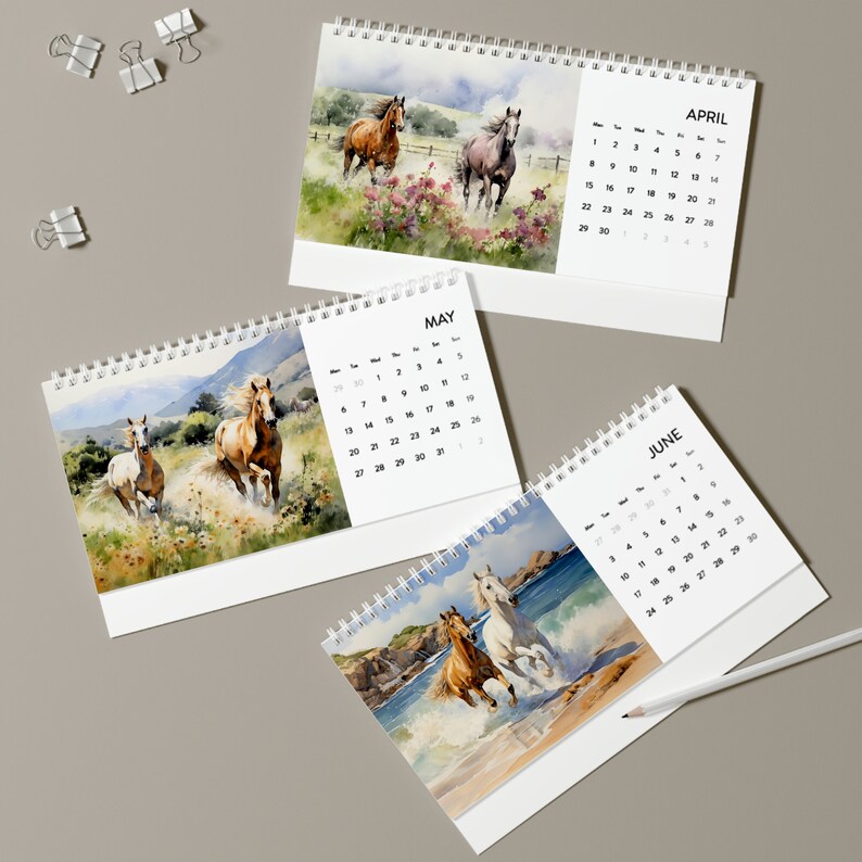 Horse Desk Calendar 2024 Grid Ideal Gift for Horselovers, 12