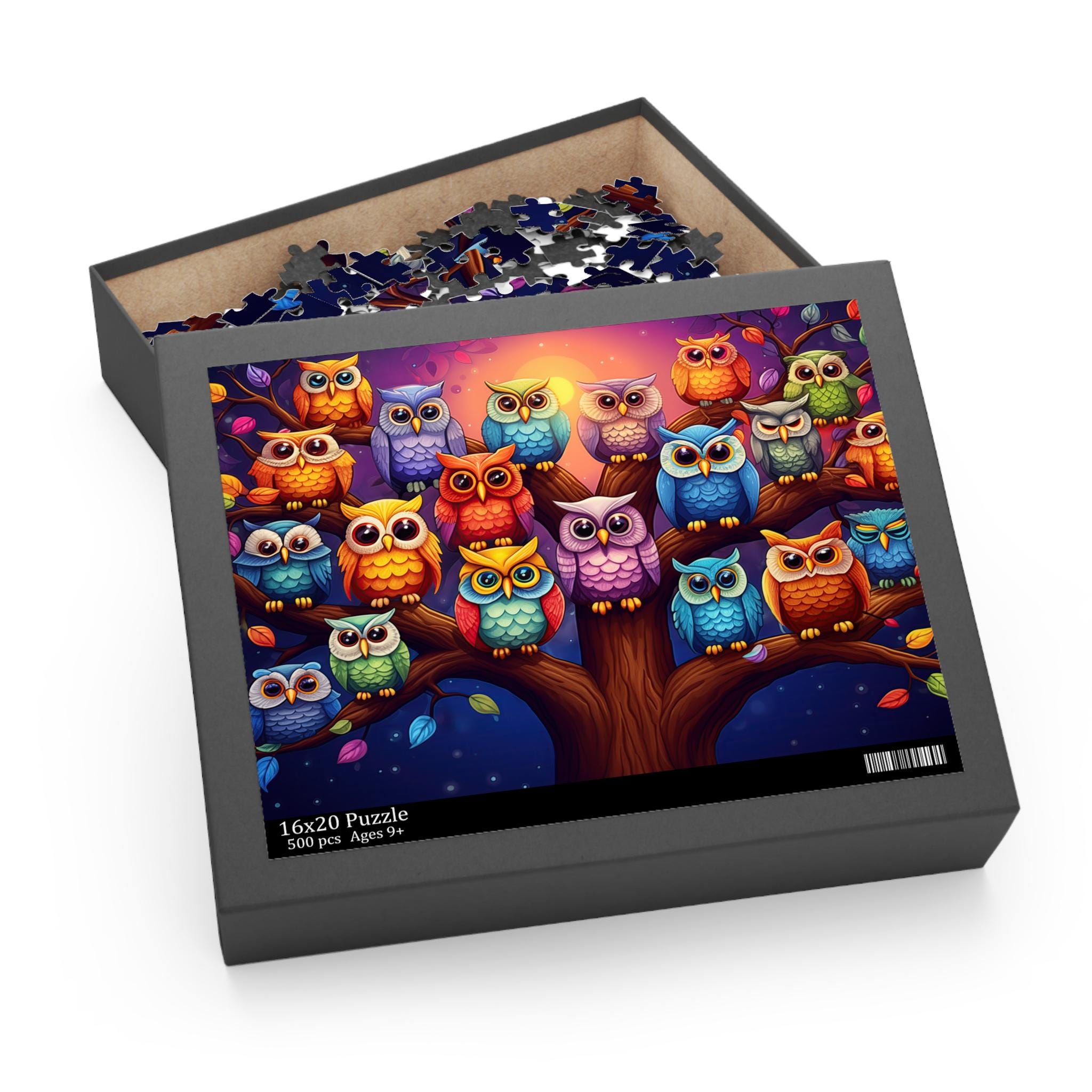 Tree Full of Owls Jigsaw Puzzle (120, 252, 500-Piece) - Cute Cartoon Owls Jigsaw Puzzle - Printed in