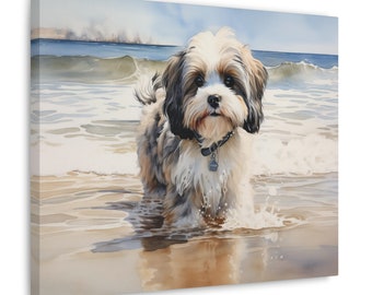 シーズー犬アートポートレートキャンバスプリント、LAShepard絵画12x12