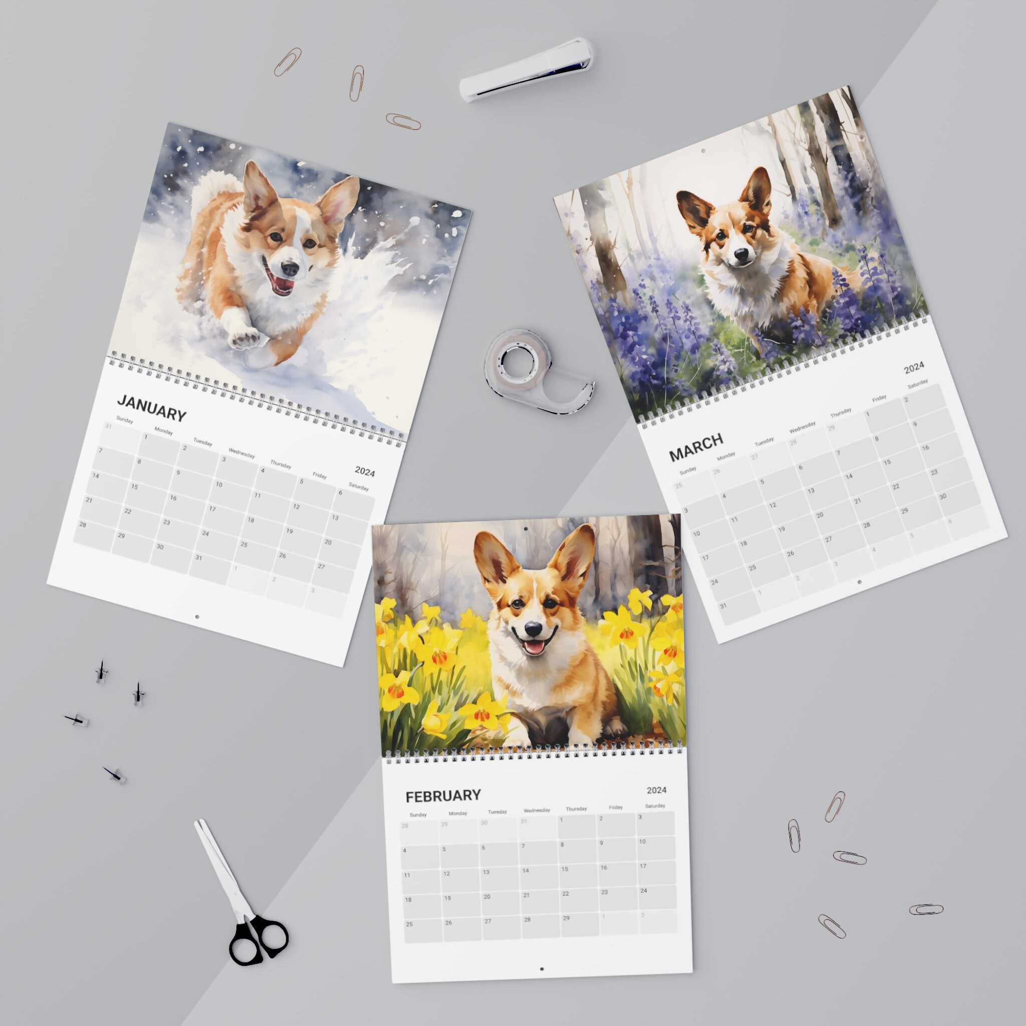 Watercolor Wall Calendar 2024 Gift for Owner, 12 Beautiful