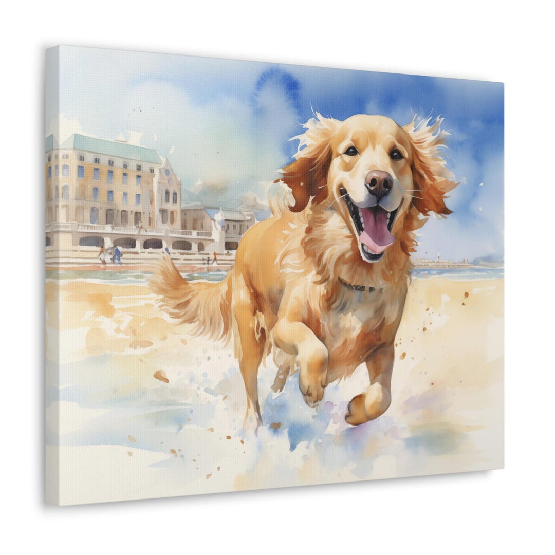 Golden Retriever Seaside Watercolor Canvas Print - Dog Lover Gift - Etsy