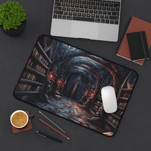 Gothic Library Desk Mat - dark academia aesthetic, Large Mousepad, Extended Desk Mat, Large Desk Matt, Large Mouse Mat