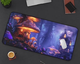 Enchanted Mushroom Forest Extra Large Desk Mat  - Crafted from 3mm neoprene with a non-lip backing, 3 sizes 12×18, 12×22 & 15.5x31 inches