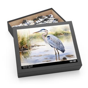 Puzzle Heron (120 252, 500 pièces) - Aquarelle représentant un héron se tenant gracieusement dans des zones humides sereines - Imprimé aux États-Unis