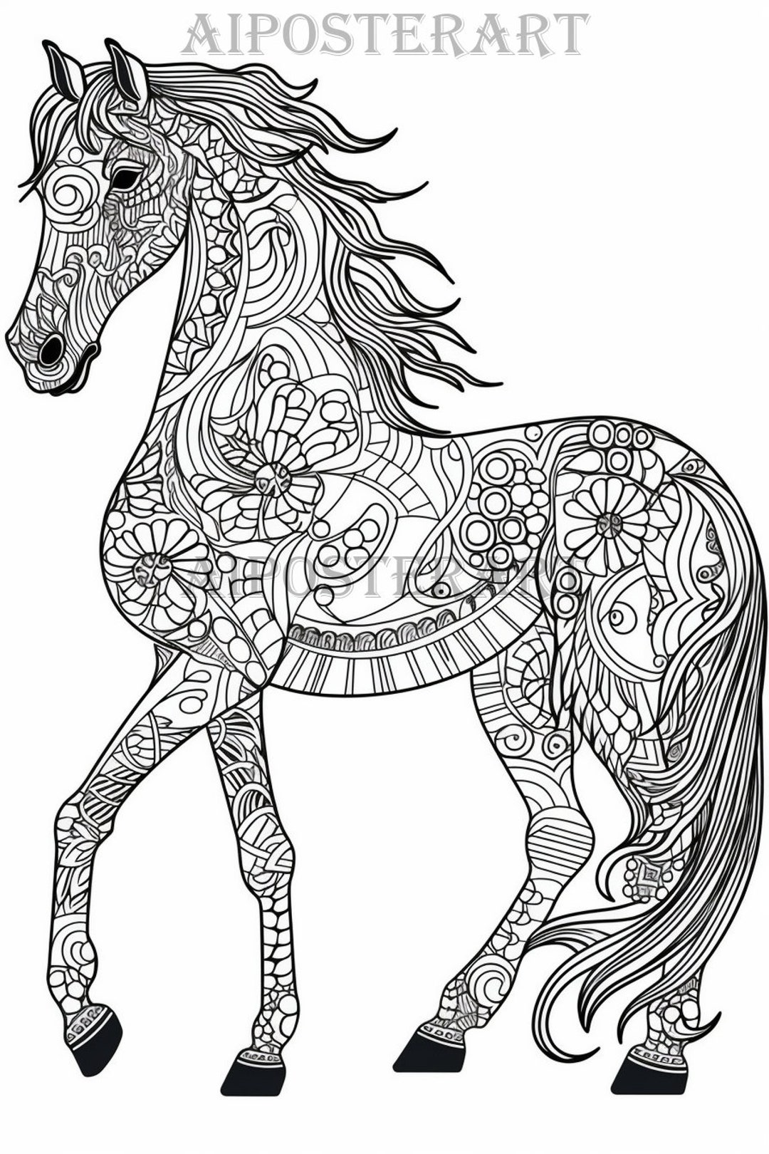 Ausmalbild Pferd Mandala