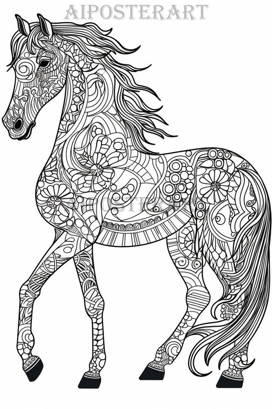 Coloriage d'Animaux Pour Adultes Et Enfants: Les Chevaux Mandalas