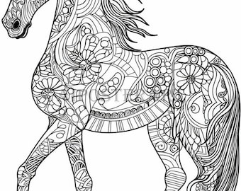 大人のためのマンダラ馬のぬり絵 - 印刷可能なぬり絵シート - 模様のある馬のぬり絵画像 - 高解像度、5376x8064 - 詳細な馬