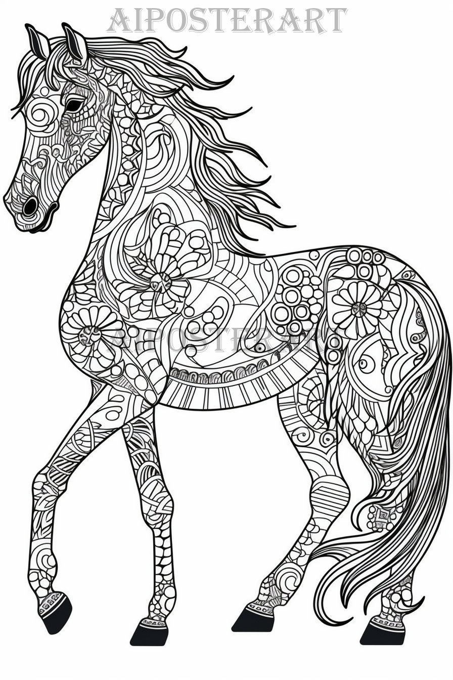 mandala horse coloring page for adults - printable coloring sheet