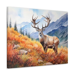 Caribou Watercolor Printed on Canvas - Wall Art gift for Nature Lovers, Caribou in Denali National Park - various sizes - printed in USA