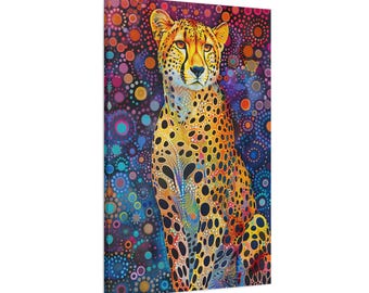 Gepard Kunstwerk auf Leinwand gedruckt - Rahmenloses Geschenk für Naturliebhaber - Gepard Wandkunst in lebendigen Farben - Gedruckt in den USA