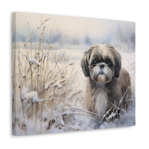 Shih Tzu Wall Art - Watercolor Printed on unframed Canvas - gift for Shih Tzu owner - Shih Tzu in a frosty field