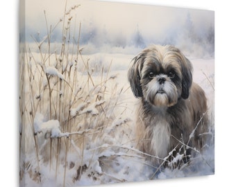 シーズー犬アートポートレートキャンバスプリント、LAShepard絵画12x12