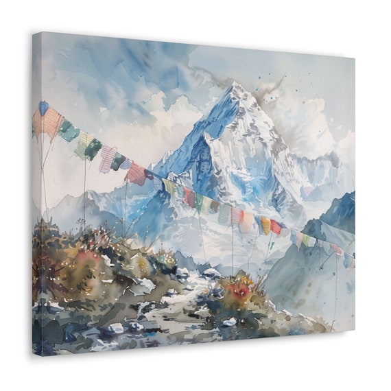 Mount Everest Watercolor Printed on Canvas - Frameless Wall Art