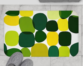 Green Abstract Bath Mat - Non-slip floor mat featuring modern geometric rounded shapes design