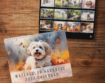 Havanese 2027 Wall Calendar - Dog Calendar featuring 12 watercolors of Havanese - Gift for Havanese owners