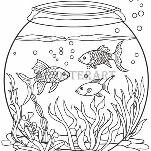 Fischschüssel Malseite für Erwachsene und Kinder - Ausmalseite zum Ausdrucken - Aquarium - Tropische Fische - Hohe Auflösung, 5376x8064 Pixel