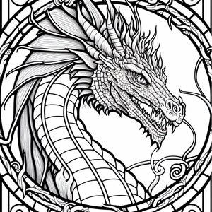 Dragon Head Coloring Download - Printable Adult Coloring Page - Printable Dragon Coloring Sheet - Mythical Coloring Download - Dragon Head