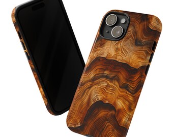 Etui na telefon: wzór drewna tekowego – trwała, dwuwarstwowa ochrona