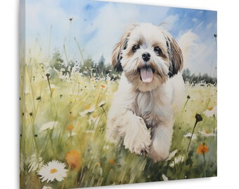 シーズー犬アートポートレートキャンバスプリント、LAShepard絵画12x12