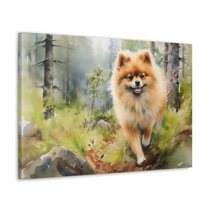 Pomeranian in the Cairngorms Aquarell Leinwanddruck - Rahmenloses Wandkunst Geschenk für Pomeranian Besitzer