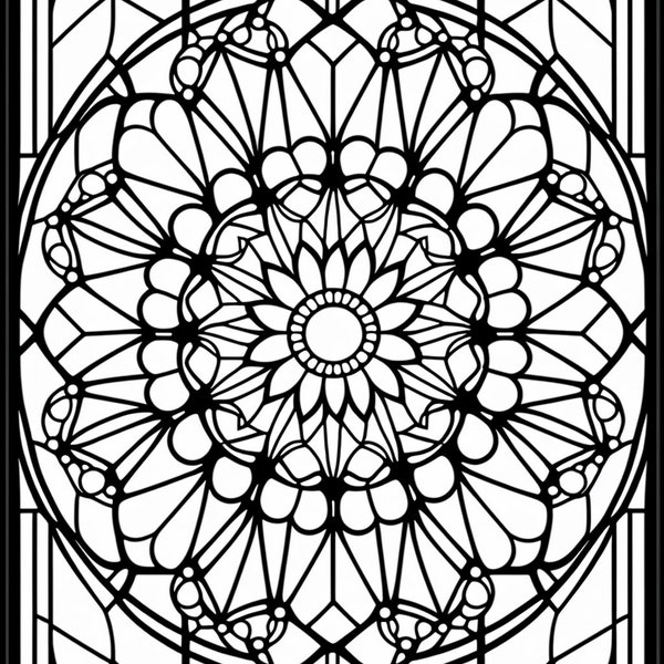 Stain Glass Window #35 - Geometric - Printable Adult Coloring Page - Advanced Level