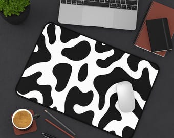 Cow Print Desk Mat - Non Slip Black and White Mouse Pad