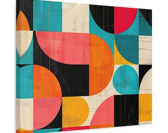 Mid Century Modern Wall Art - Retro Geometric Canvas Print - Colorful Abstract Home Decor